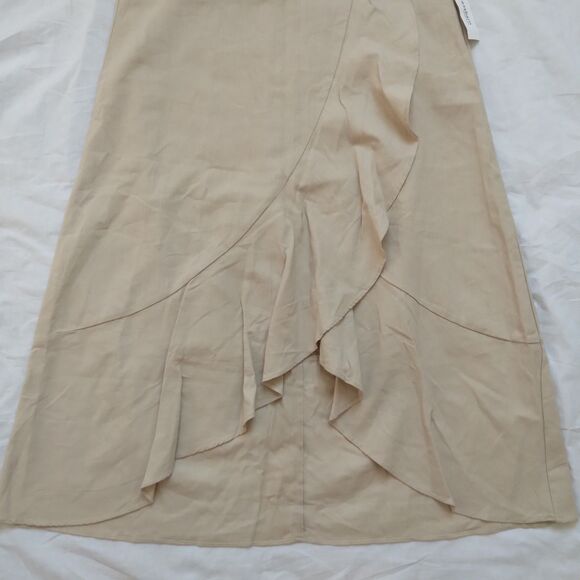 Westport Linen Blend Asymmetrical Skirt Ruffle Beige Lagenlook Coastal Womens L - Picture 3 of 8